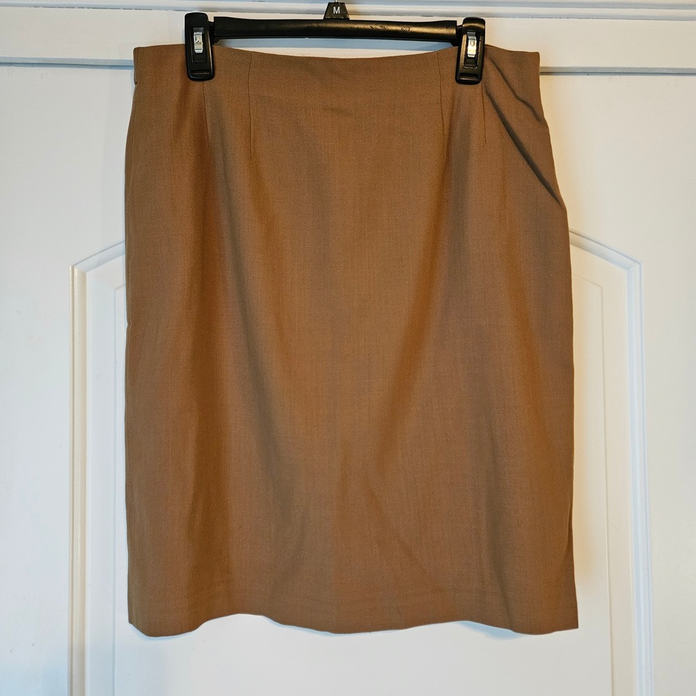 Chaus‎ Pencil Skirt Size 14 100% Wool Lined Brown Career Gilmore Office Neutral